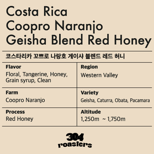 [304 Coffee Roasters] Costa Rica Kopro Narangho Geisha Blend Red Honey